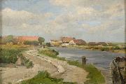 Eugen Ducker Village near canal oil painting